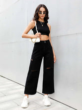 High Waist Ripped Wide Leg Jeans